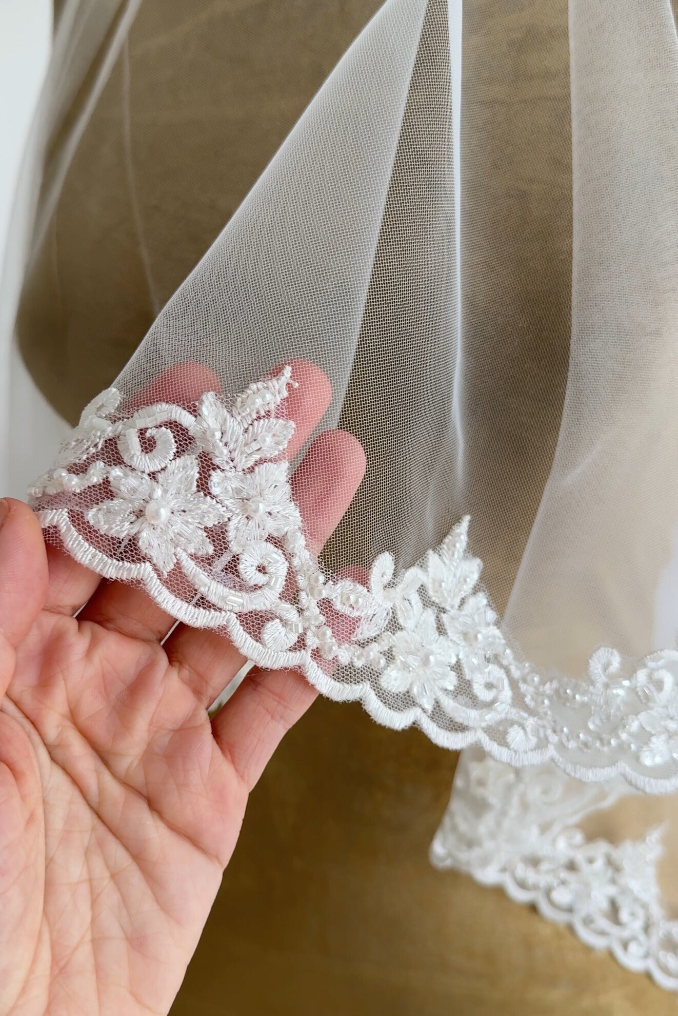 Voal pentru mireasă VELARIA cu dantelă 3 x 3 m Ivory