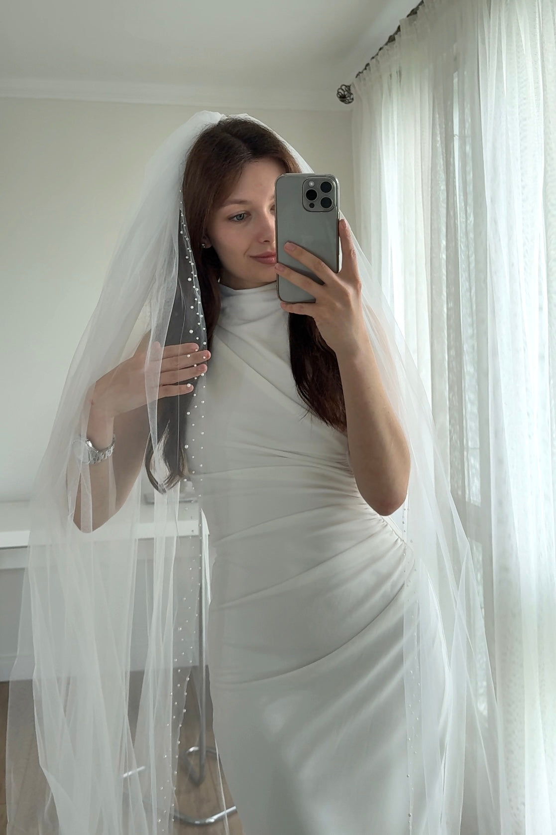 Voal pentru mireasă CALISTA cu dantelă 2,5 x 3 m Ivory