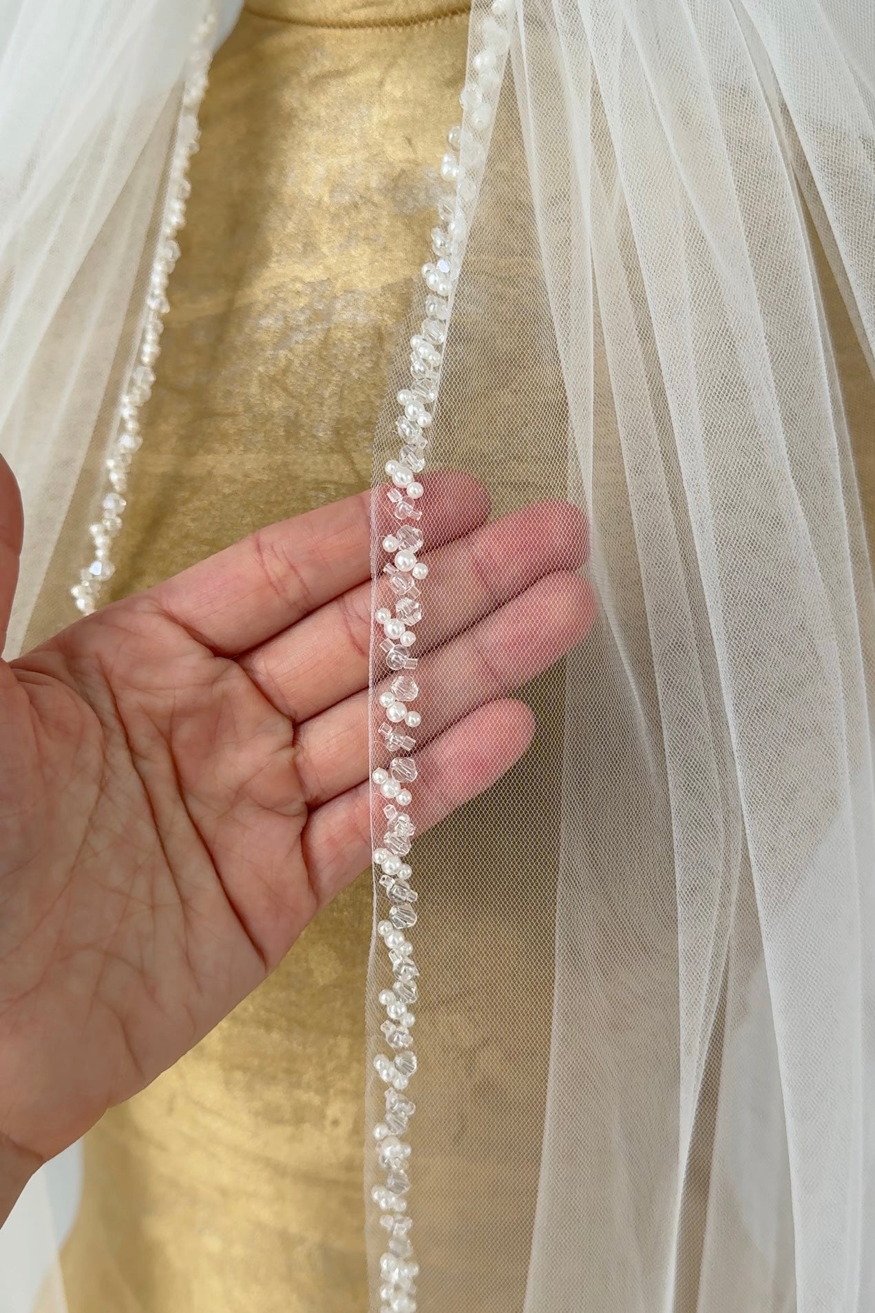 Voal pentru mireasă ELARIA cu dantelă 1,8 x 3 m Ivory