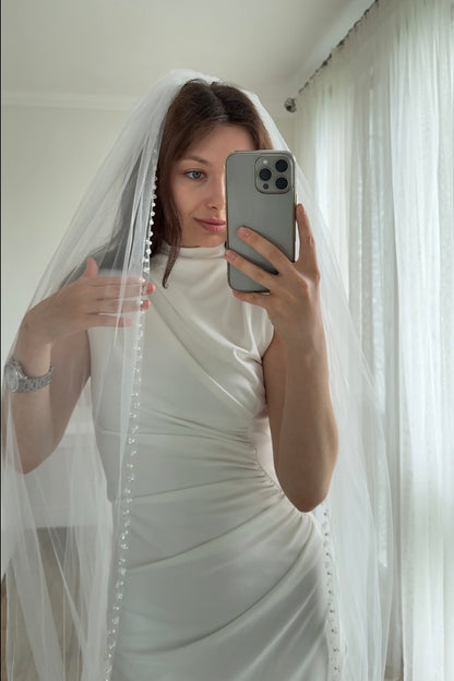 Voal pentru mireasă MARISSE cu dantelă 3 x 3 m Ivory