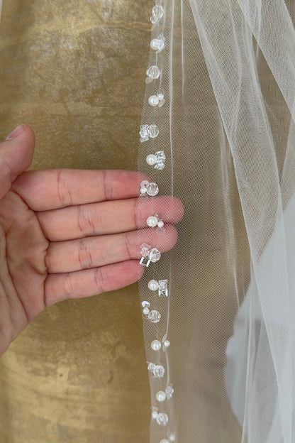 Voal pentru mireasă MARISSE cu dantelă 3 x 3 m Ivory