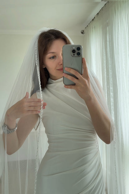 Voal pentru mireasă ELARIA cu dantelă 1,8 x 3 m Ivory